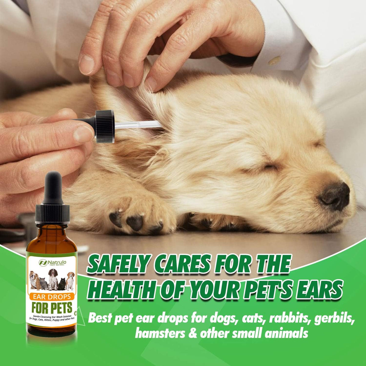 Natural Ear Cleaner for Dogs, Cats, Kitten, Puppy – Gentle Cleansing Ear Wash Solution Mite Infection & Yeast Treatment for Pets – Drying, Healing Medicinal Ear Cleaning Drops Made in USA