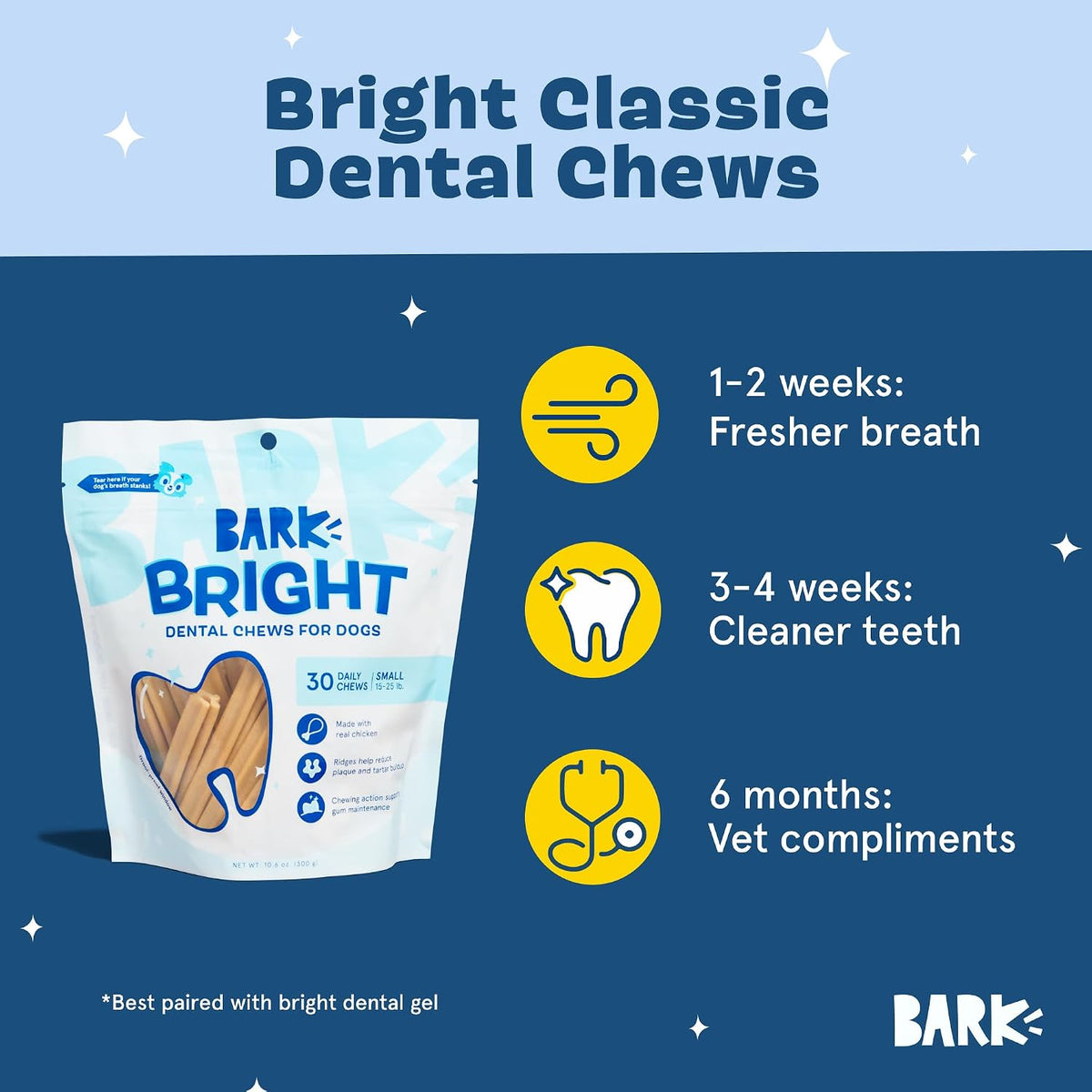 Bright Dog Dental Chew Sticks - for Small Breeds (Up to 25 Lbs)