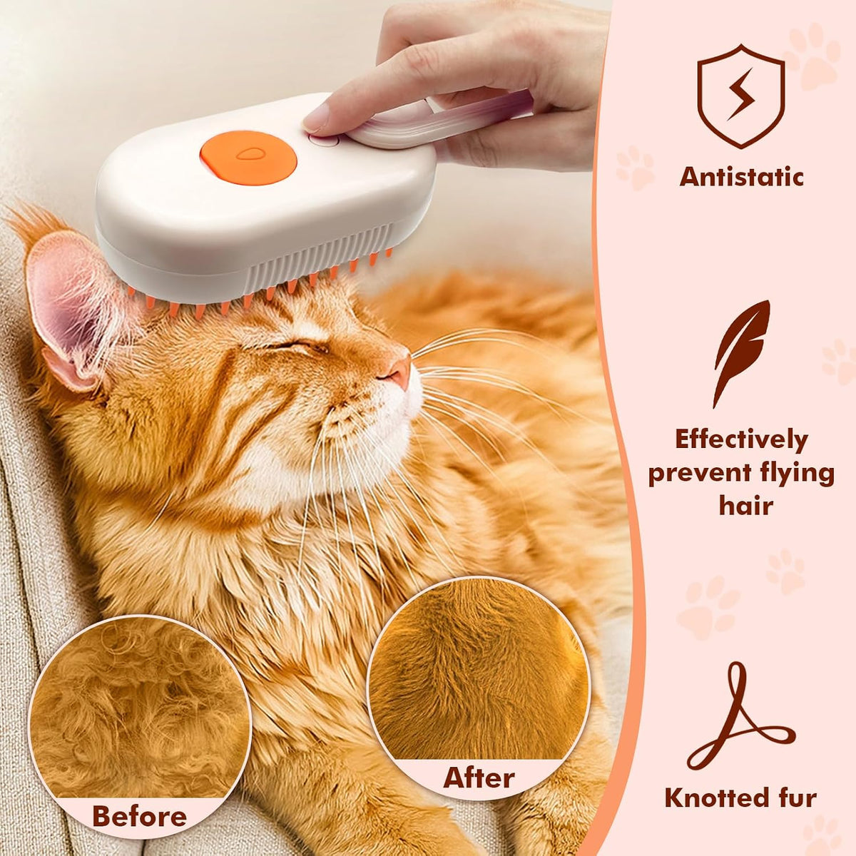 4 in 1 Rechargeable Pet Steam Brush, Portable Grooming Tool for Dogs and Cats, Removes Tangles & Loose Fur, Suitable for Short & Long-Haired Pets